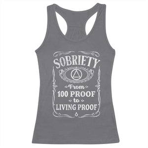 Sobriety From 100 Proof To Living Proof Racerback Tank Top Sober Anniversary AA NA Recovery TS11 Charcoal Print Your Wear
