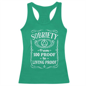 Sobriety From 100 Proof To Living Proof Racerback Tank Top Sober Anniversary AA NA Recovery TS11 Irish Green Print Your Wear