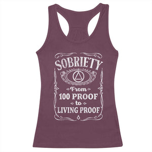 Sobriety From 100 Proof To Living Proof Racerback Tank Top Sober Anniversary AA NA Recovery TS11 Maroon Print Your Wear