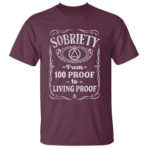 Sobriety From 100 Proof To Living Proof T Shirt Sober Anniversary AA NA Recovery TS11 Maroon Print Your Wear