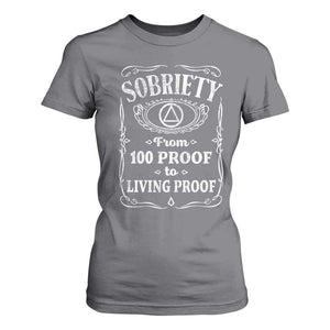 Sobriety From 100 Proof To Living Proof T Shirt For Women Sober Anniversary AA NA Recovery TS11 Charcoal Print Your Wear