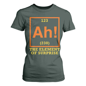 Ah The Element Of Surprise T Shirt For Women Chemistry Science Humor Retro Periodic Table TS11 Dark Forest Green Print Your Wear