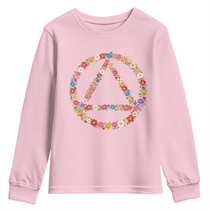 AA Sober Retro Flower Symbol Serenity Recovery Youth Sweatshirt TS11 Light Pink Print Your Wear