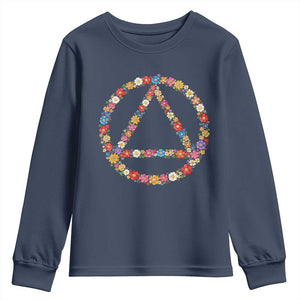 AA Sober Retro Flower Symbol Serenity Recovery Youth Sweatshirt TS11 Navy Print Your Wear