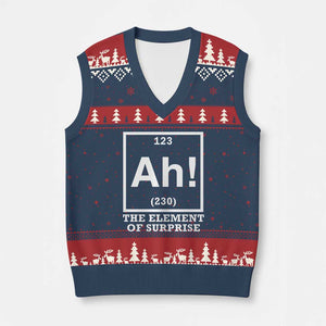 Ah The Element Of Surprise V-Neck Knit Sweater Vest Funny Chemistry Science Pun TS11 Navy Red Print Your Wear