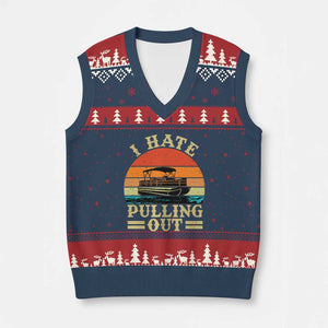 Funny Boating Boat Captain V-Neck Knit Sweater Vest I Hate Pulling Out Vintage Retro TS11 Navy Red Print Your Wear
