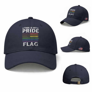 Funny LGBTQ This Is My Pride Flag Baseball Cap Rainbow American Flag TS11 Baseball Cap Universal Fit Navy Print Your Wear