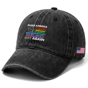 Funny Make America Gay Again 8647 Washed Cotton Baseball Cap Rainbow Betsy Ross Flag TS11 Print Your Wear