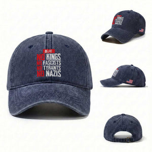 No Kings No Fascists No Tyrants No Nazis 8647 Washed Cotton Baseball Cap TS11 Washed Cap Universal Fit Navy Print Your Wear