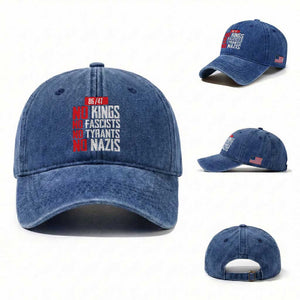 No Kings No Fascists No Tyrants No Nazis 8647 Washed Cotton Baseball Cap TS11 Washed Cap Universal Fit Royal Blue Print Your Wear