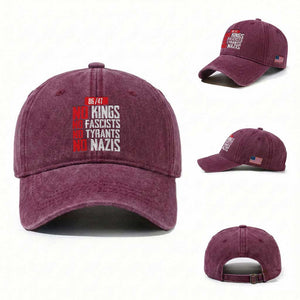 No Kings No Fascists No Tyrants No Nazis 8647 Washed Cotton Baseball Cap TS11 Washed Cap Universal Fit Burgundy Print Your Wear