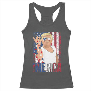 Funny Patriotic Trump Merica Racerback Tank Top Vintage American Flag 4th of July TS11 Dark Heather Print Your Wear