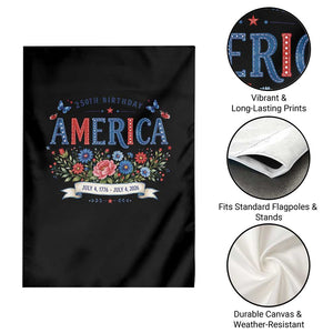 Floral 250th Birthday of America 250 Years USA Patriotic Garden Flag
