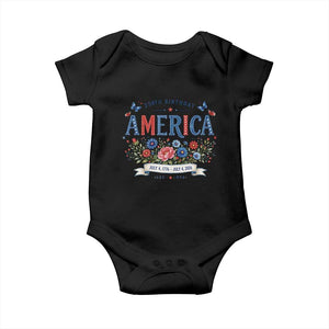 Floral 250th Birthday of America 250 Years USA Patriotic Baby Onesie