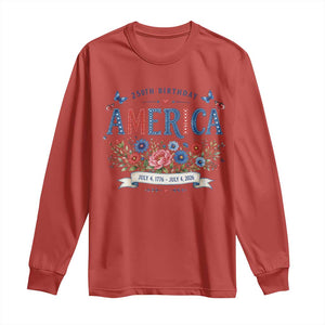 Floral 250th Birthday of America 250 Years USA Patriotic Long Sleeve Shirt