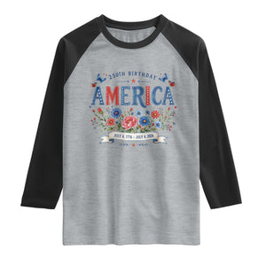 Floral 250th Birthday of America 250 Years USA Patriotic Raglan Shirt