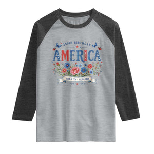 Floral 250th Birthday of America 250 Years USA Patriotic Raglan Shirt