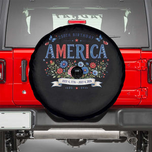 Floral 250th Birthday of America 250 Years USA Patriotic Spare Tire Cover