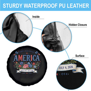 Floral 250th Birthday of America 250 Years USA Patriotic Spare Tire Cover
