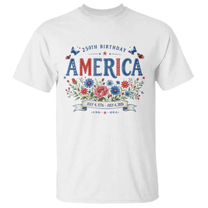 Floral 250th Birthday of America 250 Years USA Patriotic T Shirt