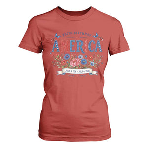 Floral 250th Birthday of America 250 Years USA Patriotic T Shirt For Women