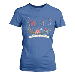 Floral 250th Birthday of America 250 Years USA Patriotic T Shirt For Women