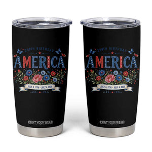 Floral 250th Birthday of America 250 Years USA Patriotic Tumbler Cup