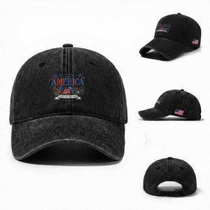 Floral 250th Birthday of America 250 Years USA Patriotic Washed Cotton Baseball Cap