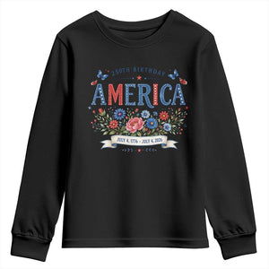 Floral 250th Birthday of America 250 Years USA Patriotic Youth Sweatshirt