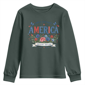 Floral 250th Birthday of America 250 Years USA Patriotic Youth Sweatshirt
