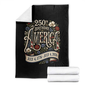 Floral America 250th Birthday Throw Blanket 4th of July America 250 Years Retro