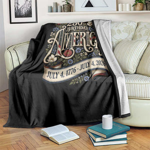 Floral America 250th Birthday Throw Blanket 4th of July America 250 Years Retro