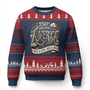 Floral America 250th Birthday Ugly Christmas Sweater 4th of July America 250 Years Retro