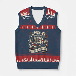 Floral America 250th Birthday V-Neck Knit Sweater Vest 4th of July America 250 Years Retro