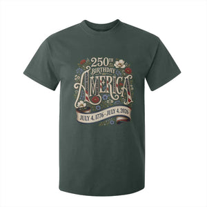Floral America 250th Birthday T Shirt For Kid 4th of July America 250 Years Retro