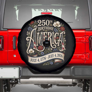 Floral America 250th Birthday Spare Tire Cover 4th of July America 250 Years Retro