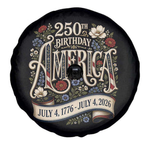 Floral America 250th Birthday Spare Tire Cover 4th of July America 250 Years Retro