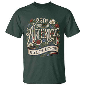 Floral America 250th Birthday T Shirt 4th of July America 250 Years Retro