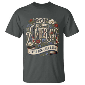Floral America 250th Birthday T Shirt 4th of July America 250 Years Retro
