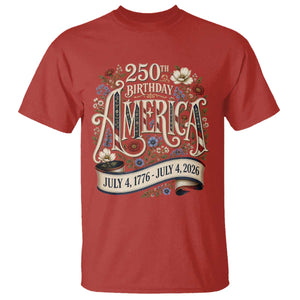 Floral America 250th Birthday T Shirt 4th of July America 250 Years Retro
