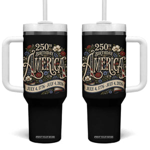 Floral America 250th Birthday Tumbler With Handle 4th of July America 250 Years Retro