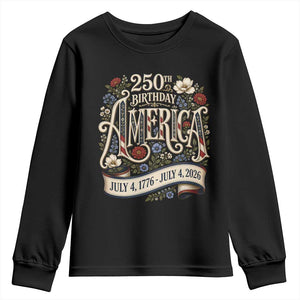 Floral America 250th Birthday Youth Sweatshirt 4th of July America 250 Years Retro