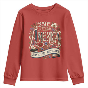 Floral America 250th Birthday Youth Sweatshirt 4th of July America 250 Years Retro