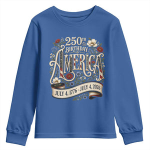 Floral America 250th Birthday Youth Sweatshirt 4th of July America 250 Years Retro