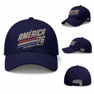 250th Anniversary USA America 76 Baseball Cap 250 Years Of Freedom 1776 2026 Retro TS11 Baseball Cap Universal Fit Dark Blue Print Your Wear