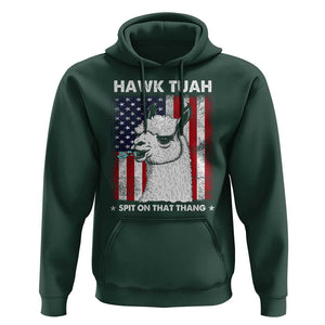 Funny Llama Hoodie Hawk Tuah Spit On That Thang American Flag TS11 Dark Forest Green Print Your Wear