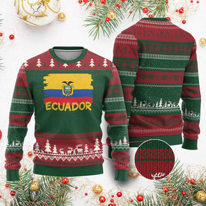 Ecuadorian Heritage Brushstroke Ecuador Flag Graphic Ugly Christmas Sweater