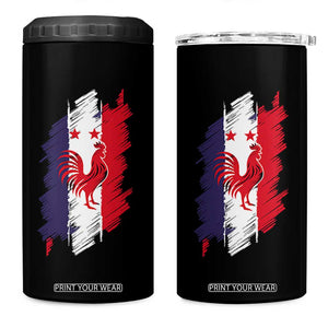 France Gallic Rooster Football Two Stars Brushstroke French Flag Graphic 4 in 1 Can Cooler Tumbler
