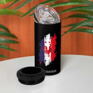 France Gallic Rooster Football Two Stars Brushstroke French Flag Graphic 4 in 1 Can Cooler Tumbler