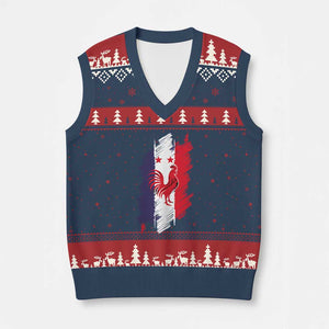 France Gallic Rooster Football Two Stars Brushstroke French Flag Graphic V-Neck Knit Sweater Vest